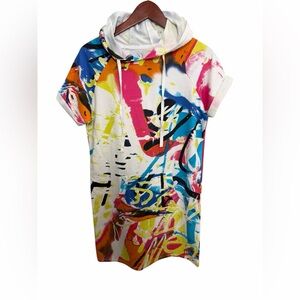 New York & Company Multicolor Hoodie Tunic Dress